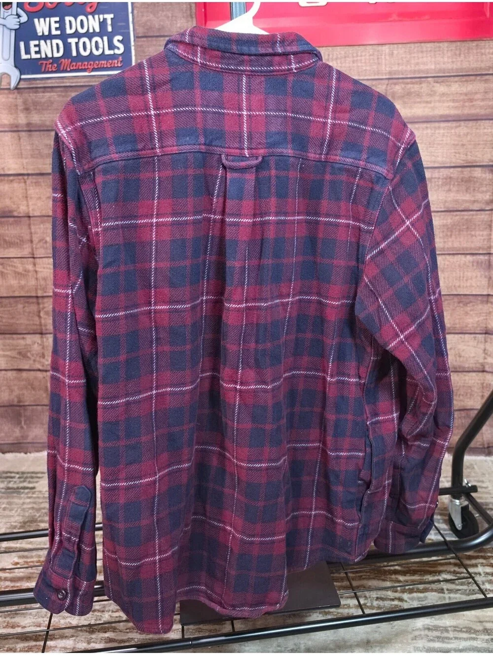 Orvis Men's Red and Navy Plaid Flannel Shirt Large